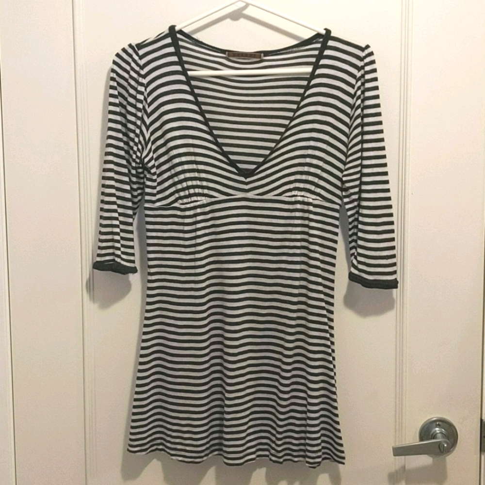 Velvet Black & White Stripe Long-sleeved Tunic